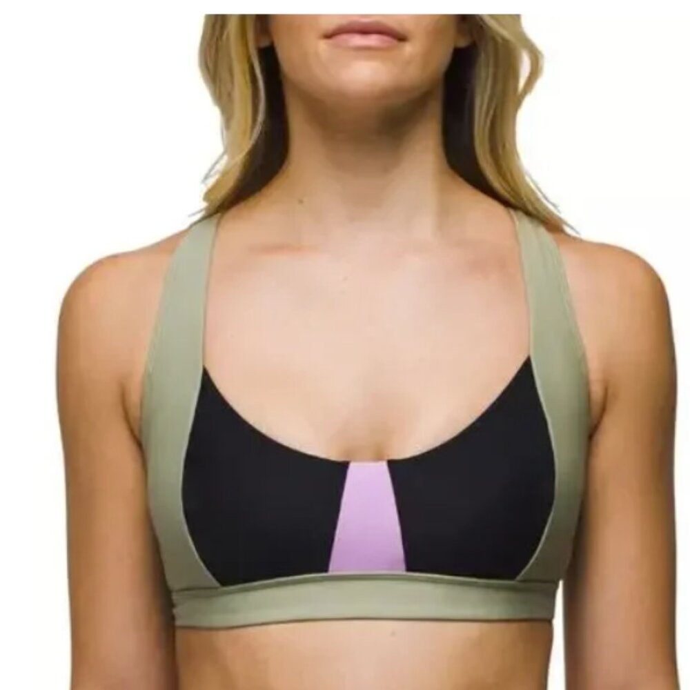 prAna Tulum Colorblock SwimTop Olive/Black/Lavender Size Large Orig Packaging
